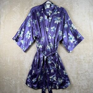 Inner Most Vintage Purple Floral Satin Kimono Robe Lightweight Loungewear XLarge